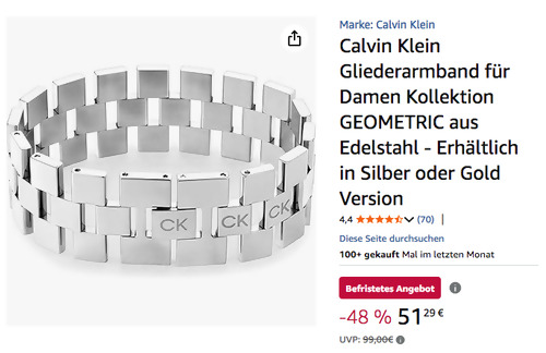 Calvin Klein 35000243 Damen Gliederarmband GEOMETRIC aus Edelstahl in Silber Calvin Klein 35000243 Damen Gliederarmband GEOMETRIC aus Edelstahl in Silber