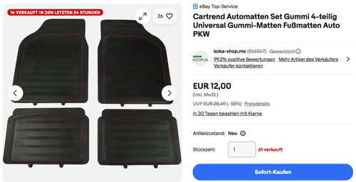 Cartrend 74942 4-tlg. Gummi Automatten Set in Schwarz/Rot Cartrend 74942 4-tlg. Gummi Automatten Set in Schwarz/Rot