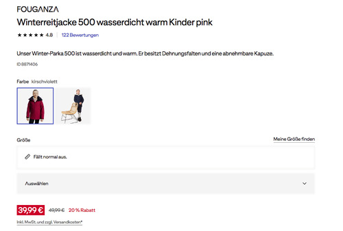 FOUGANZA Kinder Winterreitjacke 500 wasserdicht warm pink, 116 - 164