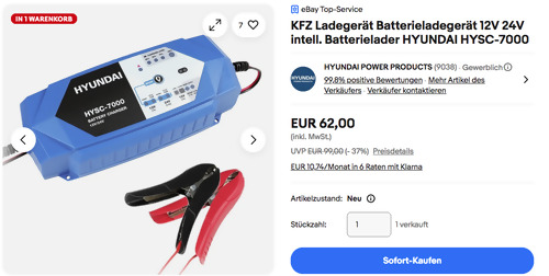 HYUNDAI HYSC-7000 12V/24V KFZ Batterieladegerät HYUNDAI HYSC-7000 12V/24V KFZ Batterieladegerät