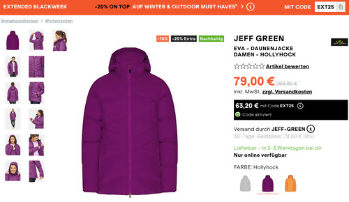 Jeff Green Damen Daunenjacke Eva in Hollyhock, 36-44