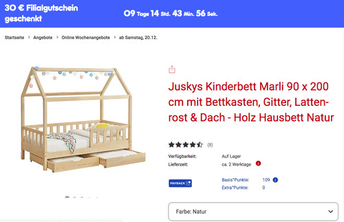 Juskys Kinderbett Marli 90 x 200 cm mit Bettkasten, Gitter, Lattenrost & Dach inkl. 30 Netto Marken-Discount Filialgutschein