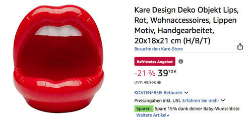 Kare Design 21 cm Deko Objekt "Lips"