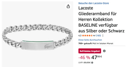 Lacoste 2040081 Herren Armband BASELINE in Silber Lacoste 2040081 Herren Armband BASELINE in Silber