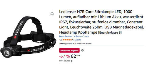 Ledlenser H7R Core LED Stirnlampe, 1000 Lumen