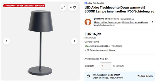 NCC-Licht 2,2W 150lm LED Akku-Tischleuchte Down in Schiefergrau NCC-Licht 2,2W 150lm LED Akku-Tischleuchte Down in Schiefergrau