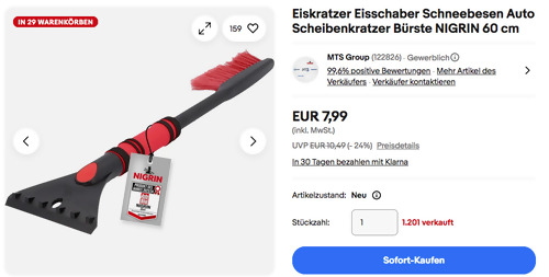 NIGRIN 6190 60 cm Eiskratzer mit Schneebürste