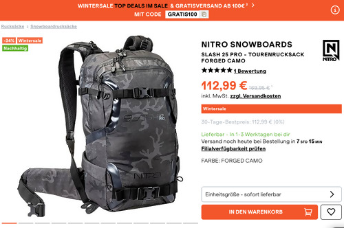 Nitro Snowboards SLASH 25 PRO - Tourenrucksack FORGED CAMO