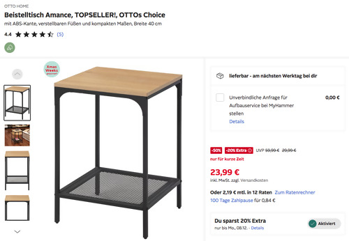 OTTO HOME 40 x 40 x 60 cm Beistelltisch "Amance"