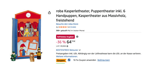 roba 6972 Kasperletheater/Puppentheater inkl. 6 Handpuppen - jetzt 23% billiger roba 6972 Kasperletheater/Puppentheater inkl. 6 Handpuppen - jetzt 23% billiger