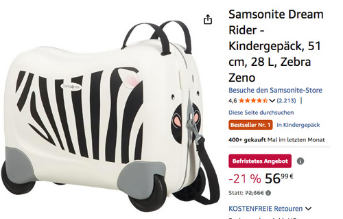 Samsonite Dream Rider "Zebra Zeno" 51 cm Kindergepäck Samsonite Dream Rider "Zebra Zeno" 51 cm Kindergepäck