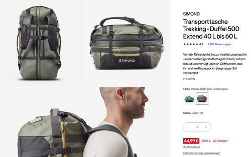 SIMOND Transporttasche Trekking - Duffel 500 Extend 40 L bis 60 L