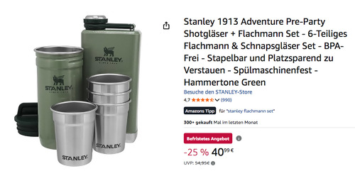 Stanley 1913 Adventure Pre-Party Shotgläser + Flachmann Set in Hammertone Green Stanley 1913 Adventure Pre-Party Shotgläser + Flachmann Set in Hammertone Green