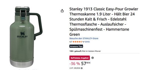 Stanley 1913 Classic Easy-Pour Growler Thermoskanne 1.9 Liter in Hammertone Green
