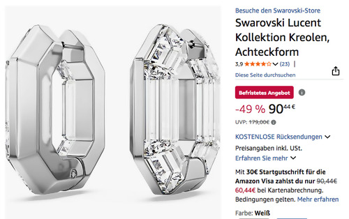 Swarovski 5696289 Lucent Kreolen in Weiß Swarovski 5696289 Lucent Kreolen in Weiß