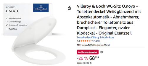 Villeroy & Boch 8M43S1 WC-Sitz O.novo in Weiß Alpin Glänzend, Absenkautomatik Villeroy & Boch 8M43S1 WC-Sitz O.novo in Weiß Alpin Glänzend, Absenkautomatik