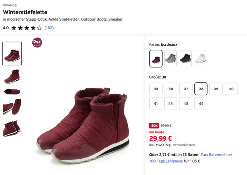 VIVANCE Damen Winterstiefeletten in Stepp-Optik, versch. Farben und Größen