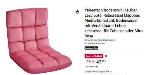 Yaheetech Bodenstuhl mit verstellbarer Lehne in Rosa