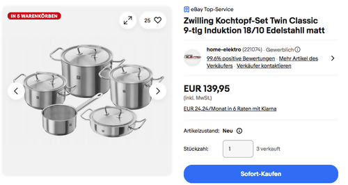 Zwilling 9-tlg. Kochtopf-Set Twin Classic, 18/10 Edelstahll matt