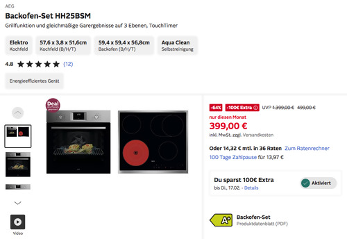 AEG Backofen-Set HH25BSM ( Elektro Kochfeld + Backofen)