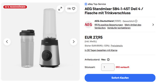 AEG Standmixer SB4-1-4ST mit Flasche zum Mitnehmen