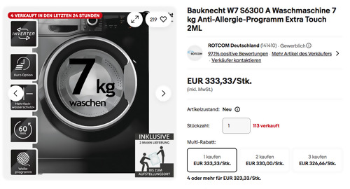 Bauknecht W7 S6300 A Waschmaschine 7 kg in Schwarz Bauknecht W7 S6300 A Waschmaschine 7 kg in Schwarz