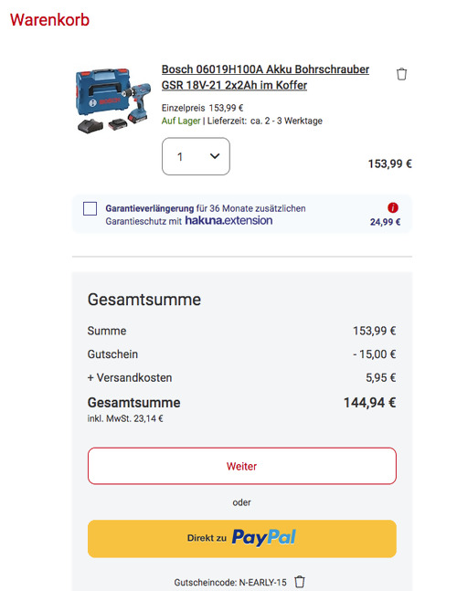 Bosch 06019H100A Akku Bohrschrauber GSR 18V-21 2x2Ah im Koffer Bosch 06019H100A Akku Bohrschrauber GSR 18V-21 2x2Ah im Koffer