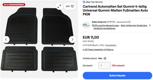 Cartrend 74942 4-tlg. Universal Gummi Automatten Set in Schwarz/Blau