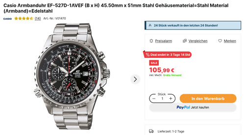 Casio Armbanduhr EF-527D-1AVEF (45.50 mm, Neo-Display)