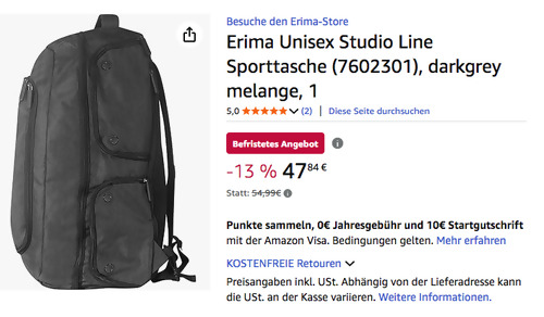 ERIMA 7602301 Studio Line Sporttasche, 60 x 33 x 22 cm