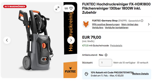 FUXTEC Hochdruckreiniger FX-HDR1800 inkl. Zubehör FUXTEC Hochdruckreiniger FX-HDR1800 inkl. Zubehör