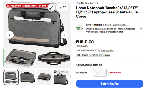 hama 217263 Notebook-Tasche Terra Grau 16,2" bis 17,3"