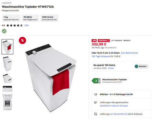 HANSEATIC Waschmaschine Toplader HTWK712A (A, 7 kg, 1200 U/min) HANSEATIC Waschmaschine Toplader HTWK712A (A, 7 kg, 1200 U/min)