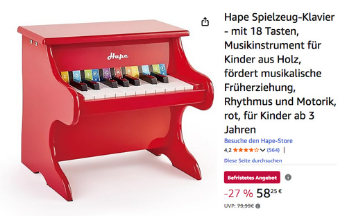 Hape Spielzeug-Klavier mit 18 Tasten, für Kinder ab 3 Jahren