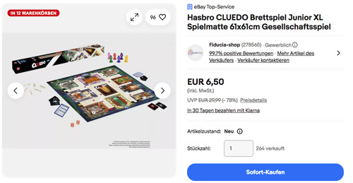 Hasbro CLUEDO Brettspiel Junior XL, 61x61cm Spielmatte