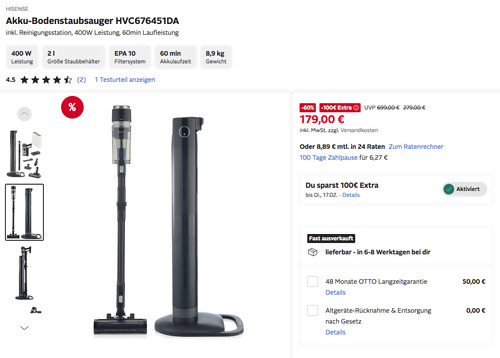 HISENSE Akku-Bodenstaubsauger HVC676451DA inkl. Reinigungsstation