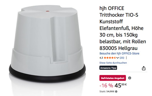 hjh OFFICE Tritthocker TIO-S in Hellgrau, 30 cm hoch