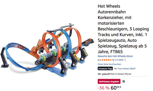 Hot Wheels FTB65 Autorennbahn Korkenzieher, ab 5 Jahre