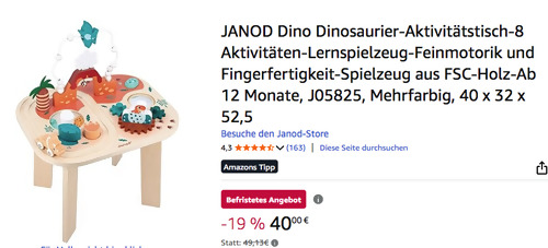 JANOD J05825 Dino-Aktivitätstisch, 40 x 32 x 52,5 cm