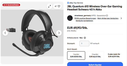JBL Quantum 610 Wireless Over-Ear Gaming Headset in Schwarz JBL Quantum 610 Wireless Over-Ear Gaming Headset in Schwarz