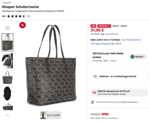 LASCANA Shopper Schultertasche mit Logodruck, 33 x 31 x 15,5 cm