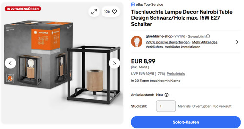 Ledvance Decor Nairobi Tischleuchte in Schwarz, max. 15W E27