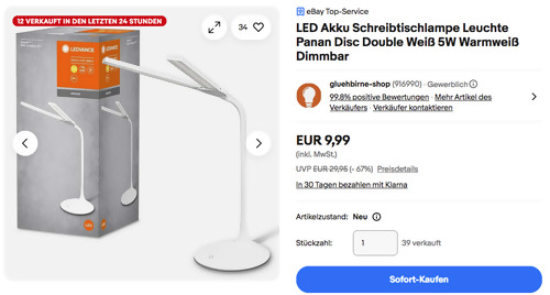 Ledvance LED Akku Schreibtischlampe Panan Disc Double Weiß