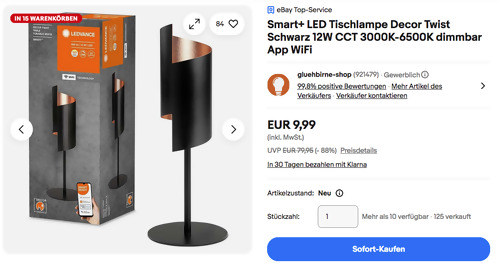 Ledvance Smart+ LED Tischlampe Decor Twist Schwarz (12W 840lm) Ledvance Smart+ LED Tischlampe Decor Twist Schwarz (12W 840lm)