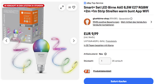 LEDVANCE Smart+ Set: LED Birne A60 +2m +1m Strip Streifen