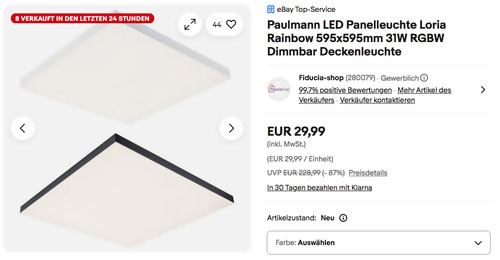 Paulmann LED Panelleuchte Loria Rainbow in Weiß oder Schwarz (595x595mm, 31W) Paulmann LED Panelleuchte Loria Rainbow in Weiß oder Schwarz (595x595mm, 31W)