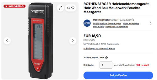 ROTHENBERGER Rothenberger Bau- und Holzfeuchtemessgerät ( Brennholz, Estrich und Mauerwerk)