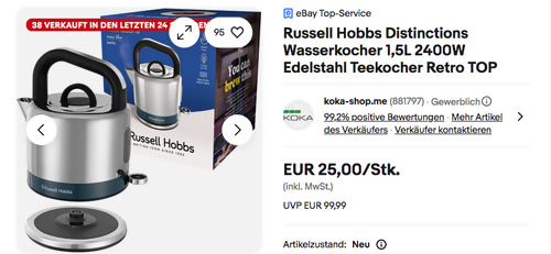 Russell Hobbs 26421-70 Distinctions 1,5L  Edelstahl Wasserkocher