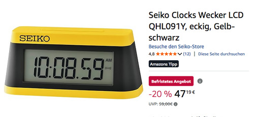 Seiko Clocks Wecker LCD QHL091Y in Gelb-schwarz Seiko Clocks Wecker LCD QHL091Y in Gelb-schwarz