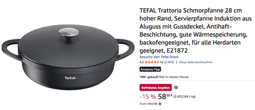 TEFAL E21872 Trattoria Schmorpfanne/Servierpfanne 28 cm, Aluguss TEFAL E21872 Trattoria Schmorpfanne/Servierpfanne 28 cm, Aluguss